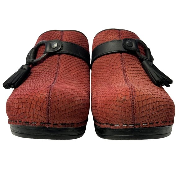 Dansko Shandi Clogs Womens EU 40 US 9.5-10 Red Leather Snake Print Slide On Shoe - Picture 2 of 13